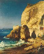 Albert Hertel Piece on the shores of Capri with people oil painting on canvas